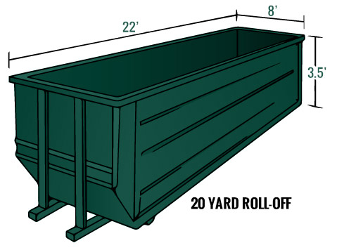 Illustration of Roll-Off container with dimensions.